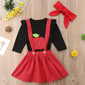 Apple Ruffle Shirt Suspender Skirt Outfit Set